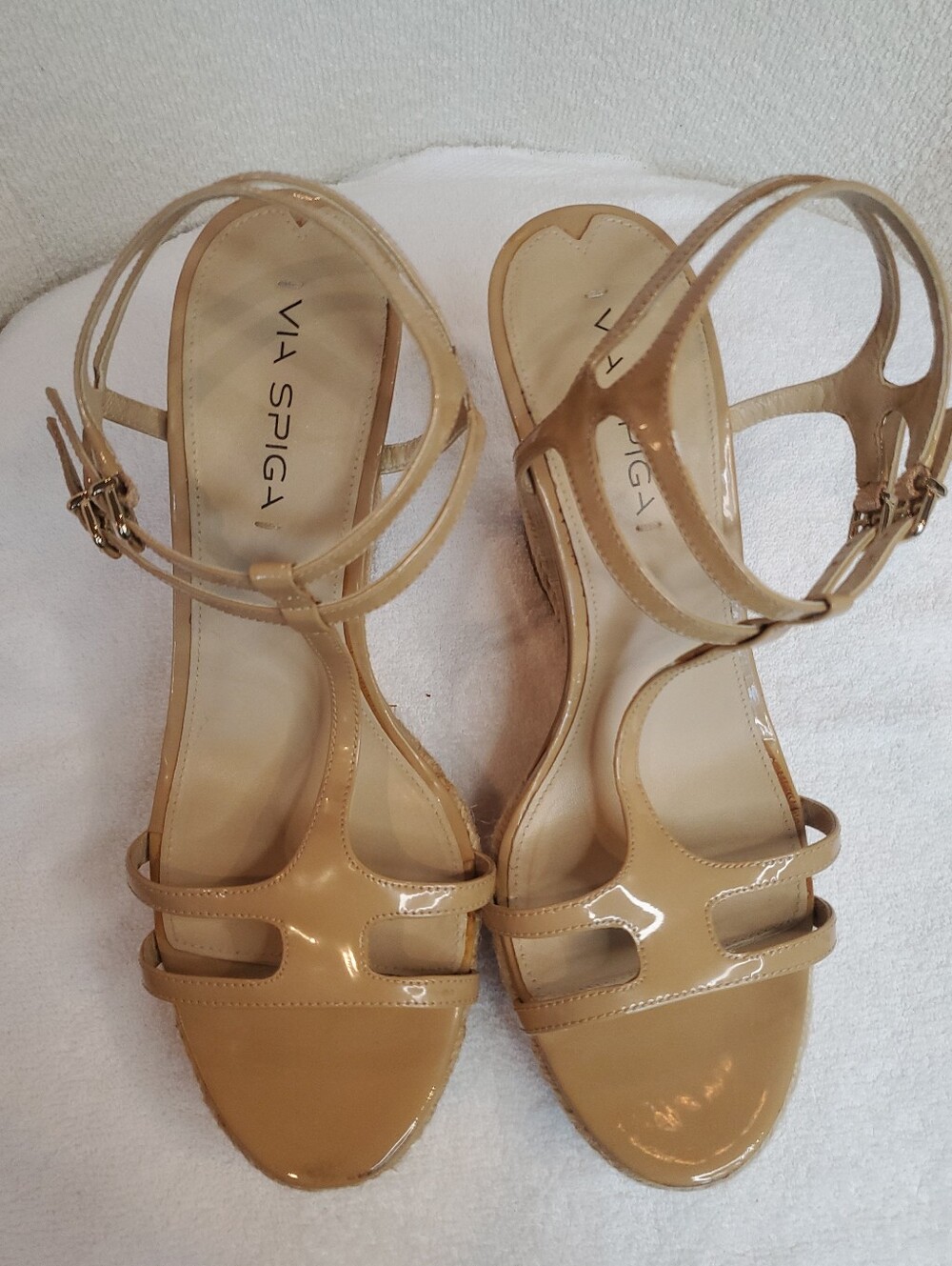 Via Spiga Women's Nude Patent Leather Strappy Sandals Women's Size 10